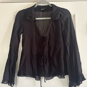 BDG Black Sheer Tie-Front Blouse women’s Small